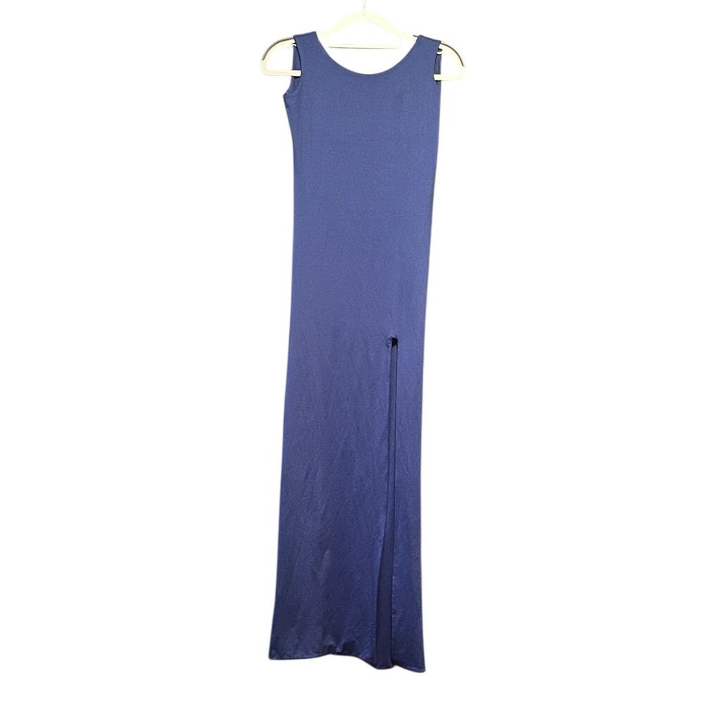 SCK THE LABEL Midi Tank Dress •8• Stretch Jersey Blue Maxi High Slit Australia